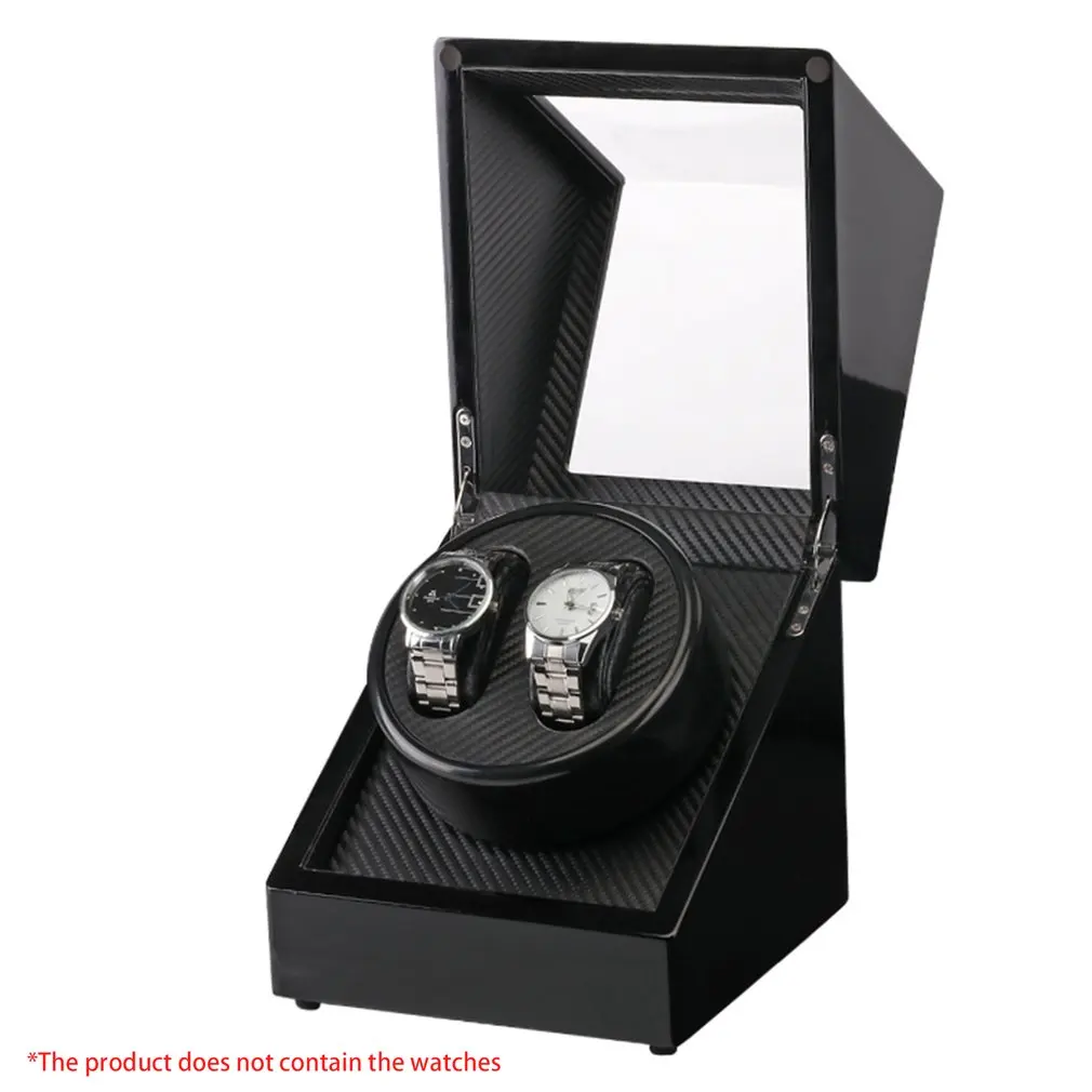 

Double Watch Winders Wooden Lacquer Piano Glossy Black Carbon Fiber Quiet Motor Storage Display Watches Box US Plug 2Grids