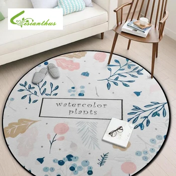 

Round Carpet 60-100cm Anti-Skid Toilet Floor Mat Tropical Plants Printed Bedroom Kitchen Doormat Carpet for Living Room Yoga Mat