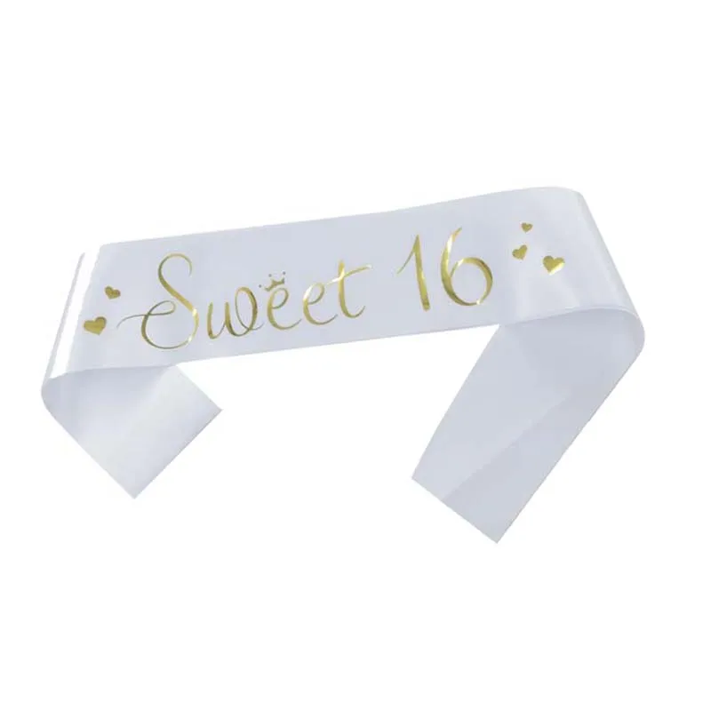 White Pink Sweet 16 Princess Birthday Sash Girls 16th Birthday Party Decoration Supplies Favor Gifts - Цвет: White