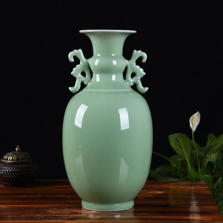 

Porcelain Crafts Direct Selling Antique Blue Glaze Double Ear Vase Exquisite Home Decoration Retro Decoration Arrangement