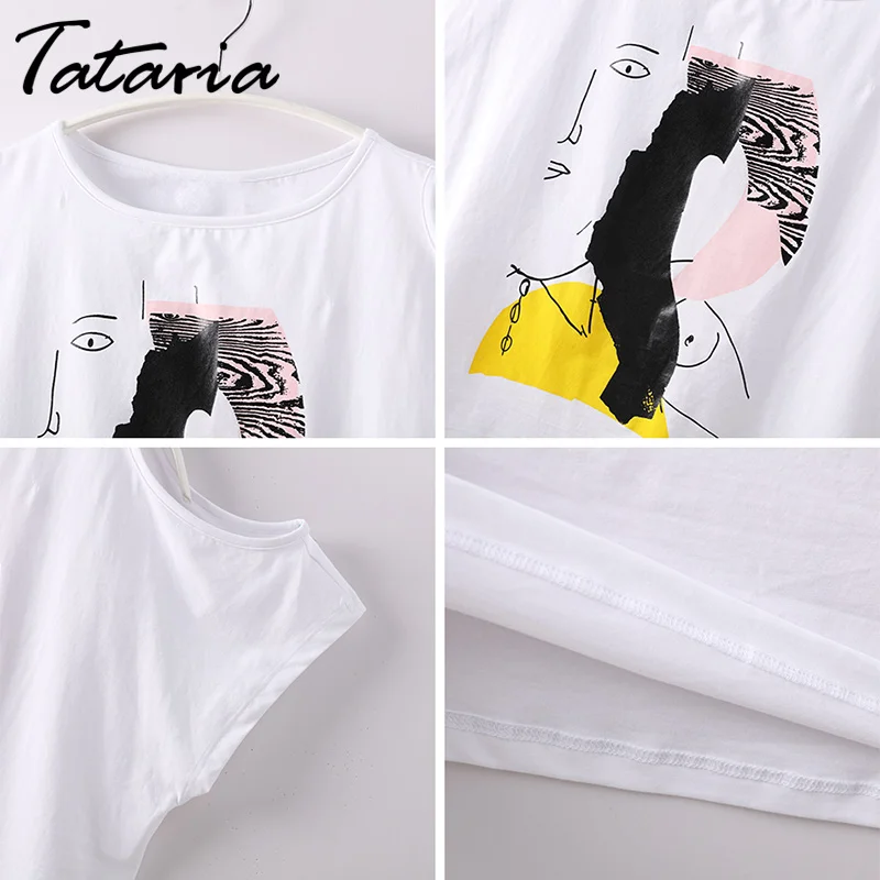 Повседневная футболка TATARIA женская с коротким рукавом и принтом топ облегающая
