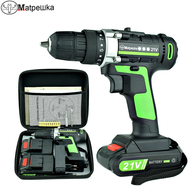 

Matpewka 21V Power Tool Double Speed Electric Screwdriver Cordless Mini Electric Drill Multi-Function Charging Drill 2 Batteries