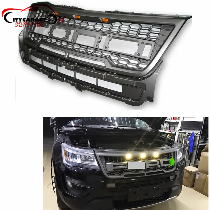 

OWN DESIGN MODIFIED LED FRONT RACING GRILLE GRILLS ABS MASK BUMPER RAPTOR GRILL COVER FIT FOR EXPLORER 2016-17 AUTO PARTS