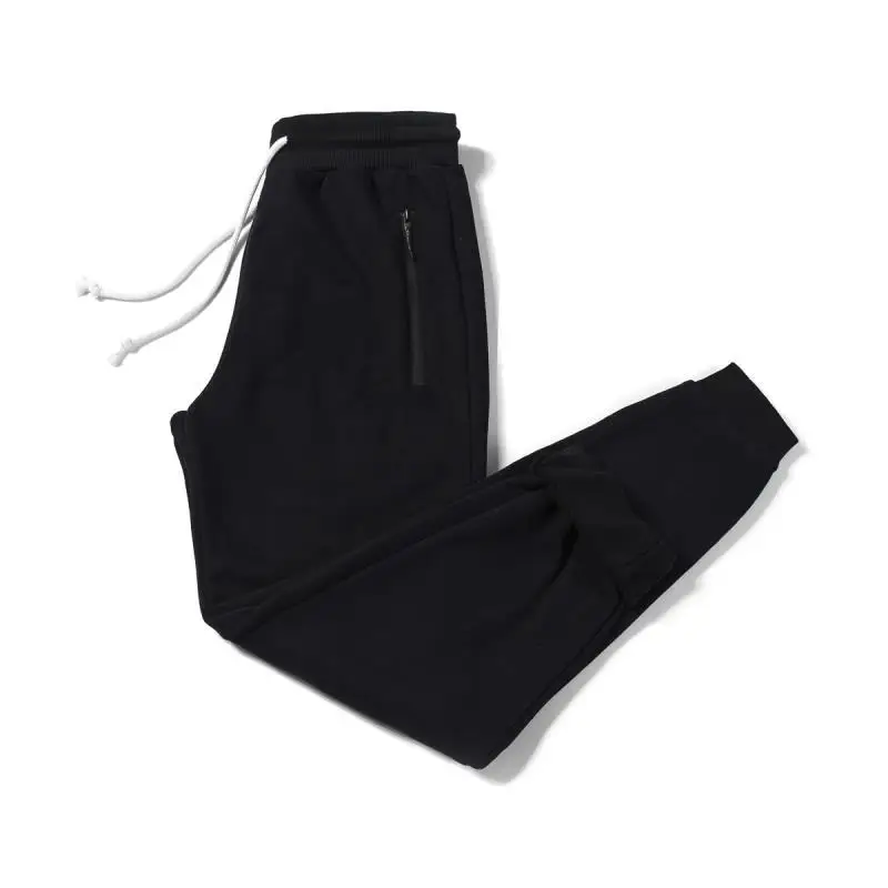 Хорошее качество тонкие мужские флисовые беговые длинные штаны Повседневные Удобные Беговые брюки эластичный пояс брюки мужские 2XL - Цвет: Черный