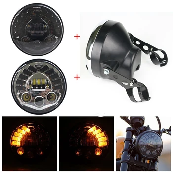 

7 Inch Round LED Projector Headlight with Angel Eyes and Headlight Shell Housing Bracket for Motorcycle Softail Slim