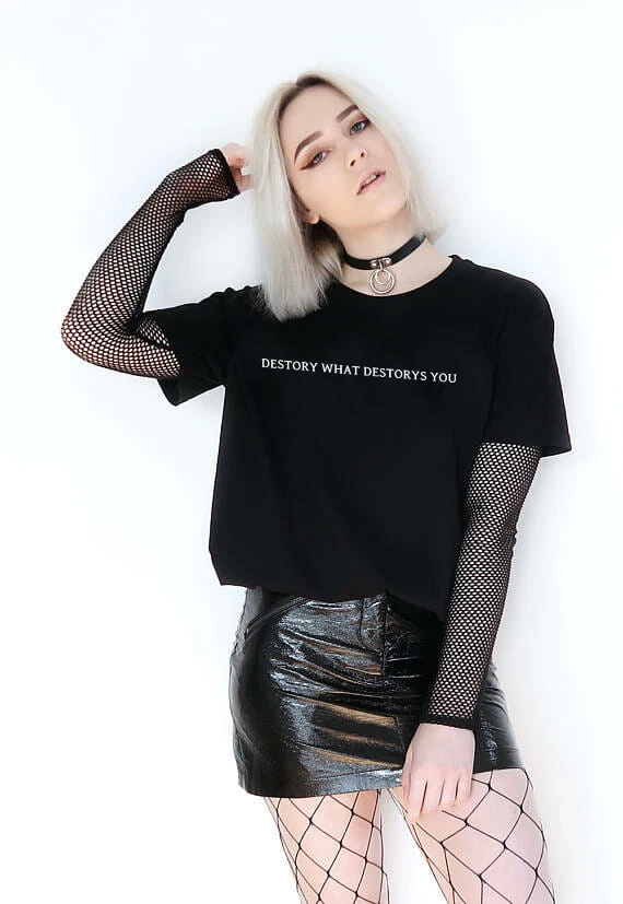 

Destroy What Destroys You Black Graphic T-shirt Funny Slogan Womens Girls Sassy Cute Ladies Tumblr Grunge Tee Tops Outfits