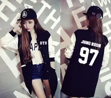 BTS KPOP 2017 spring autumn coat College men women Cotton Letter printed Long section shirt Loose