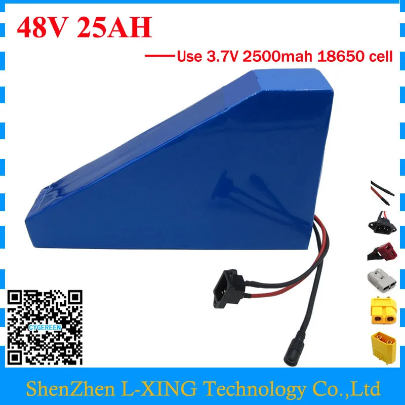 Discount 48V 2000W Triangle battery 48V 25AH Electric bike lithium ion battery with Free bag 50A BMS 54.6V 2A Charger 2