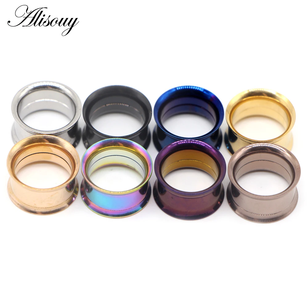 piercing jewelry 2pcs Surgical Steel Screw fit Ear Flesh Tunnel Plugs Anodized Internally Thread Double Flared Hollow Ear Expander Gauge Jewelry