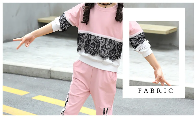 spring girls lace clothing sets kids clothes tracksuits sport suit (5)