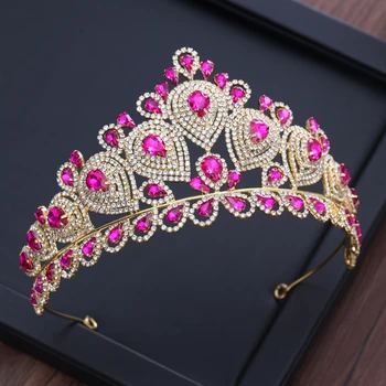 

Wedding Bridal Pink Crystal Tiaras Crowns Princess Queen Pageant Prom Rhinestone Hairband Bride Wedding Hair Accessories Crown