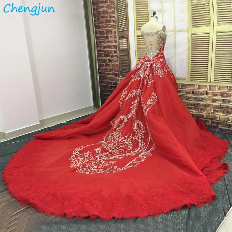 Chengjun пакистанский Съемный Поезд Русалка красное свадебное платье