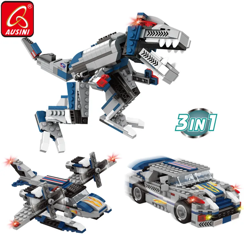 

AUSINI Transformation Jurassic Dinosaur Building Blocks Fighter Aircrafts Constructor City Racing Car Model Toys for Children