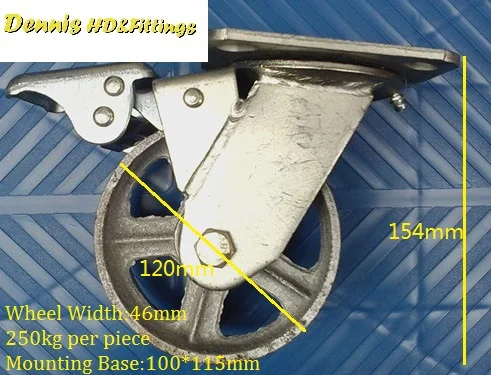 

5" Cast Iron Caster Universal Swivel Castor With Brake