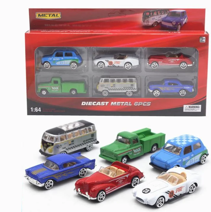 Имитационная Классическая игрушечная машинка, 1: 64 масштаб сплава автобус, грузовик автомобиль игрушки, 6 шт Коллекционная Игрушечная модель, детский подарок - Цвет: B