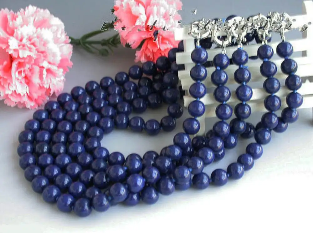 

Hot sell Noble- FREE SHIPPING>>>@@ Wholesale 5pcs 8mm Blue Lapis lazuli Round Beads Necklace 18 '' AAA WW