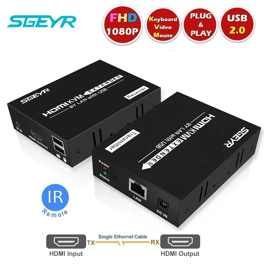  395ft HDMI KVM Extender 120m by Single CAT5e/6 IR Ethernet SGEYR HDMI USB Keyboard Mouse K/M Extens