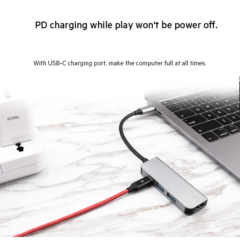 JCPAL USB-C концентратор type-C PD мощность 60 Вт HDMI 4 к видео 2x USB3.0 USB-C док-станция адаптер