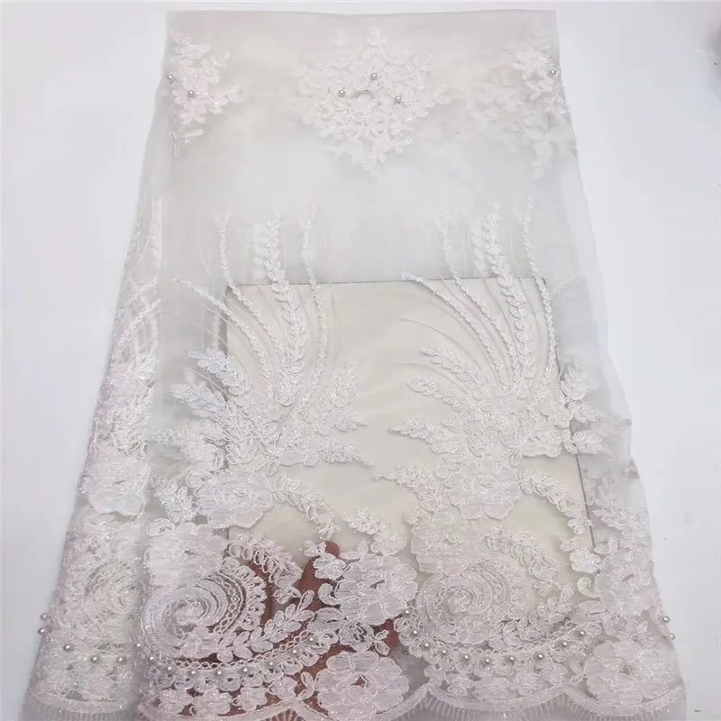 

High quality African Lace fabric french net lace New Design Nigerian lace fabric with Beads for wedding dress HX1339-1