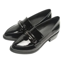 

Vintage Women British Shoes Slip On PU Pumps Hoof Heel Leather Shoe Woman 2018 Spring Med Heels Shallow Pump 7282