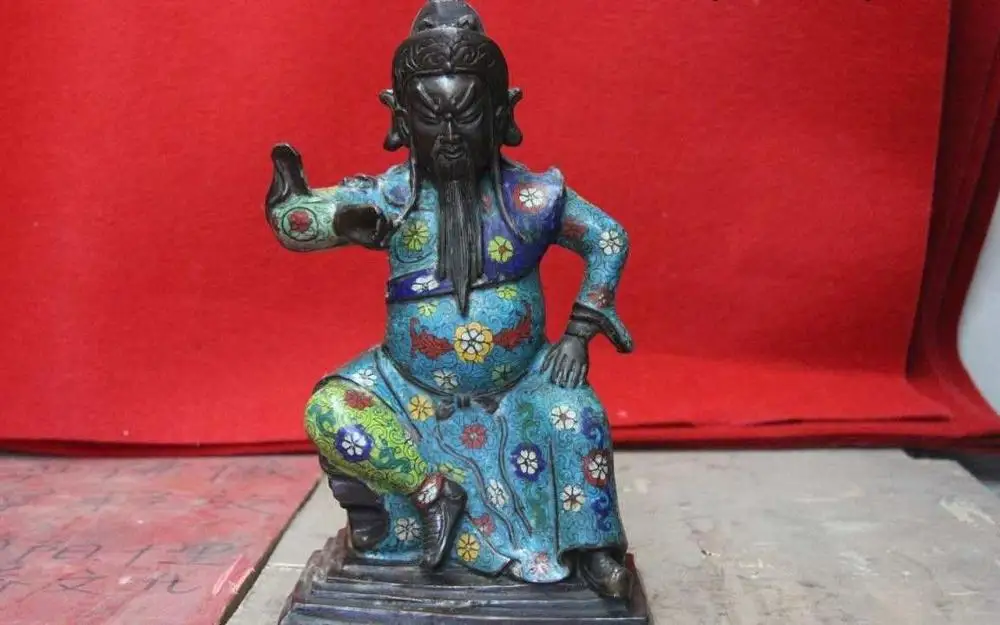 

Temple Pure Bronze Copper Cloisonne Enamel Guan Gong GuanYu warrior God Statue
