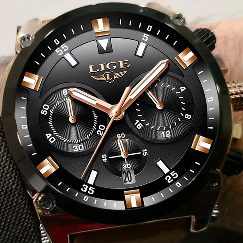 

LIGE Watch Men Sport quartz wristwatches Leather Mens Watches Top Brand Luxury Waterproof Business Watch Man Relogio Masculino