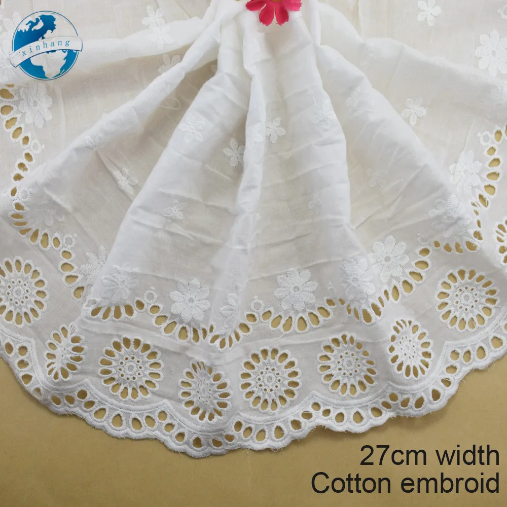 

27cm super wide white lace Cotton embroid lace sewing ribbon fabric guipure diy trims warp knitting DIY Garment Accessories#3661