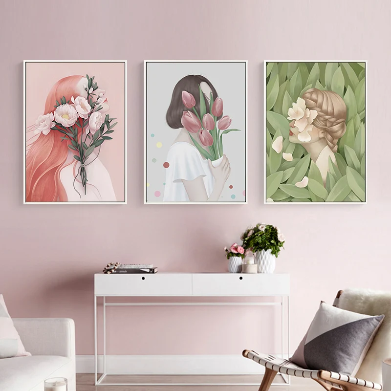 Flower Girl Nordic Canvas Posters Art Prints Wall Picture Bedroom Decoration