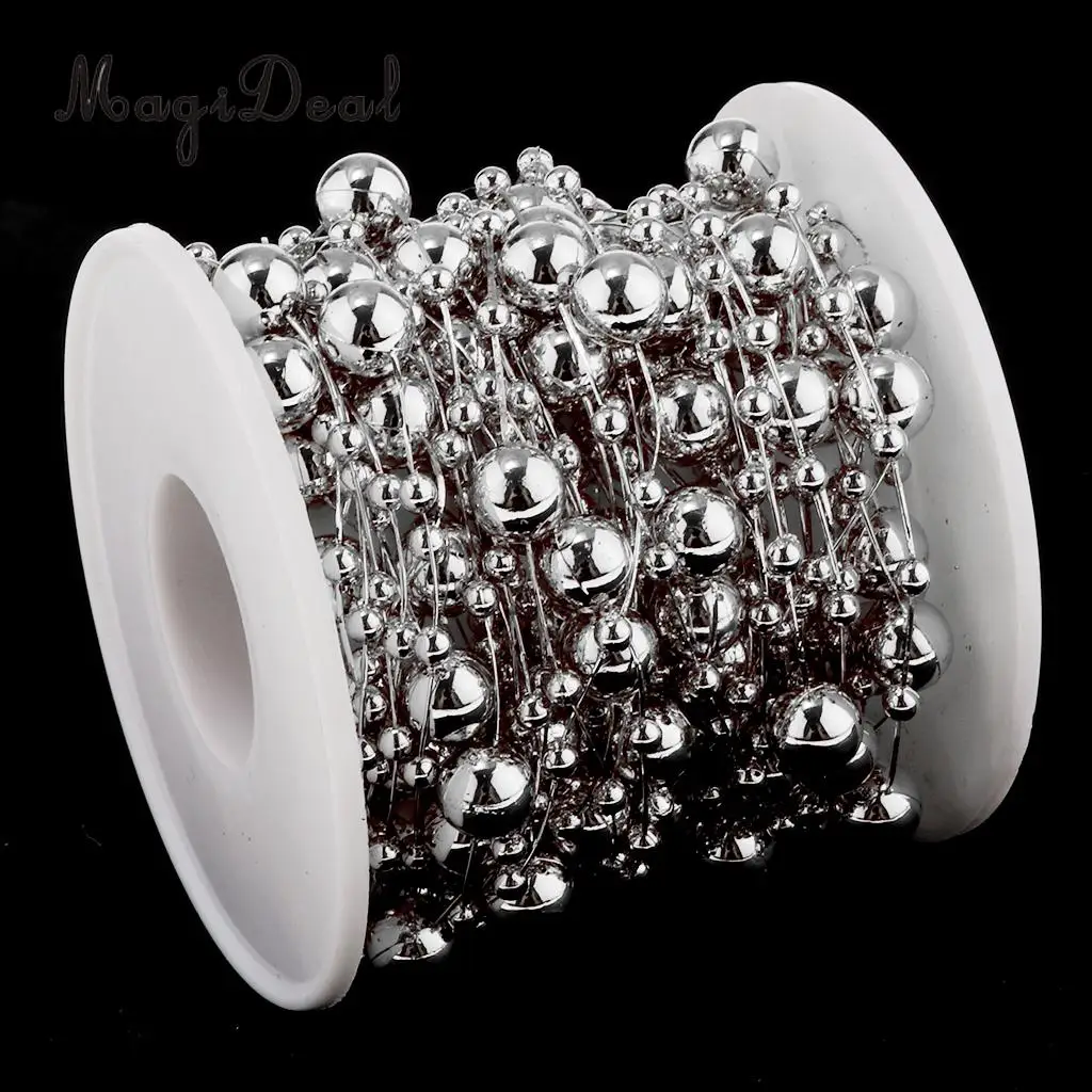 MagiDeal 10m Metallic Pearls Beads String Strand Garland Wire Chain Strands Spool Roll Wedding Birthday Christmas DIY Craft