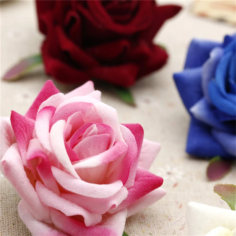 Decoration 6 pcs 6cm Rose Artificial Flower Velvet Flowers Head for Wedding Decoration Scrapbooking DIY Wreaths Craft Flores,Q