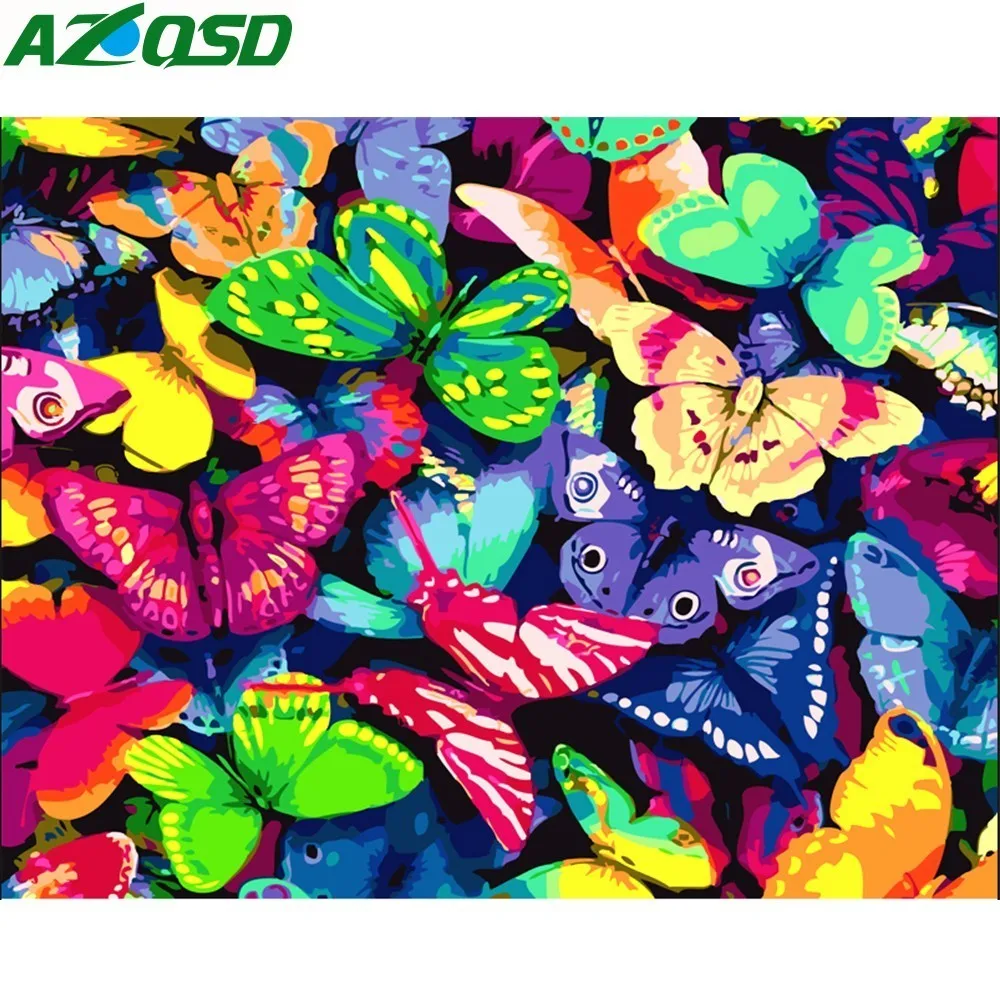 

AZQSD DIY Painting By Numbers Butterfly Pictures Paint On Canvas Hand Painted Animals Frameless Oil Drawing Painting Arts Decor