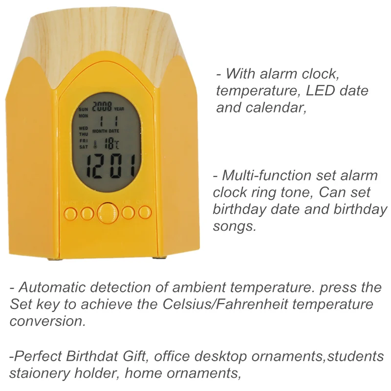 Электронный офисный стол ручка/карандаш держатель ЖК-дисплей Цифровой Многофункциональный термометр будильник с календарем скидка 30