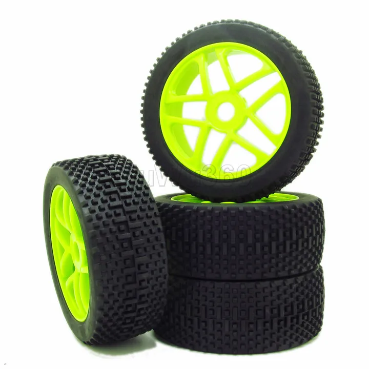 

RC Rubber Tyre Tires Plactic Wheel Rim Double 5 Spoke Fit for HSP RC 1:8 Off-Road Buggy Car Green