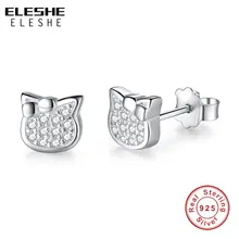 Женские серьги-гвоздики ELESHE с мультяшными животными котами, милые 925 пробы серебряные серьги, серьги для девушек, рождественские подарки