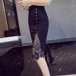 Для женщин хорошо Дизайн юбка Высокая талия юбка-карандаш Сексуальная по колено кружева тонкий леди однотонные Юбки Плюс Размеры PL2