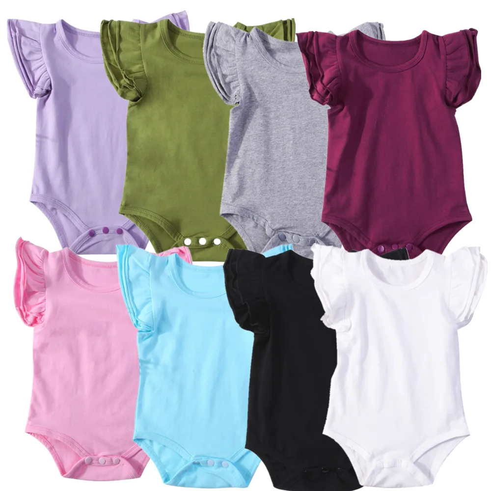 

2018 Newborn Baby Girls Boys Ruffle Clothes Short Flying Sleeve Bodysuit Outfits Jumpsuit Casual Solid Clothes
