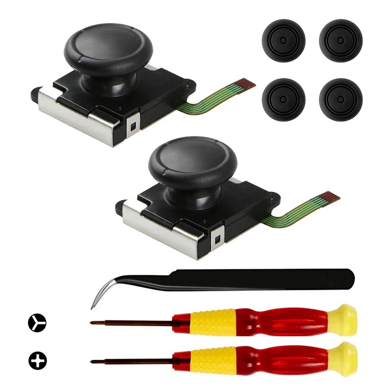 

2-Pack 3D Replacement Joystick Analog Thumb Stick For Ns Switch Joy-Con Controller - Include Tri-Wing, Cross Screwdriver, Pry
