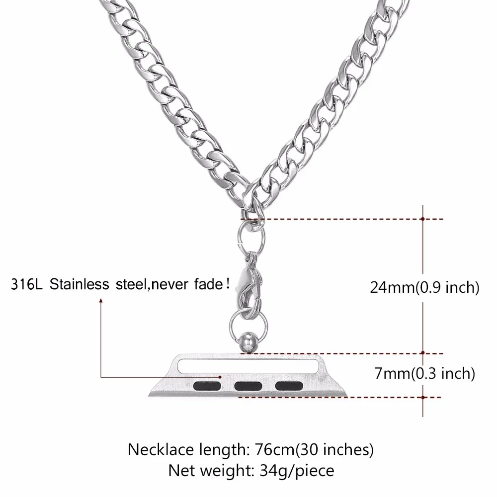 U7 Кулон Ожерелье Для Часы Apple Серии 1/2 38 мм/42 мм Пояса Аксессуары Для Мужчин/Женщин Цепь Из Нержавеющей Стали P1062