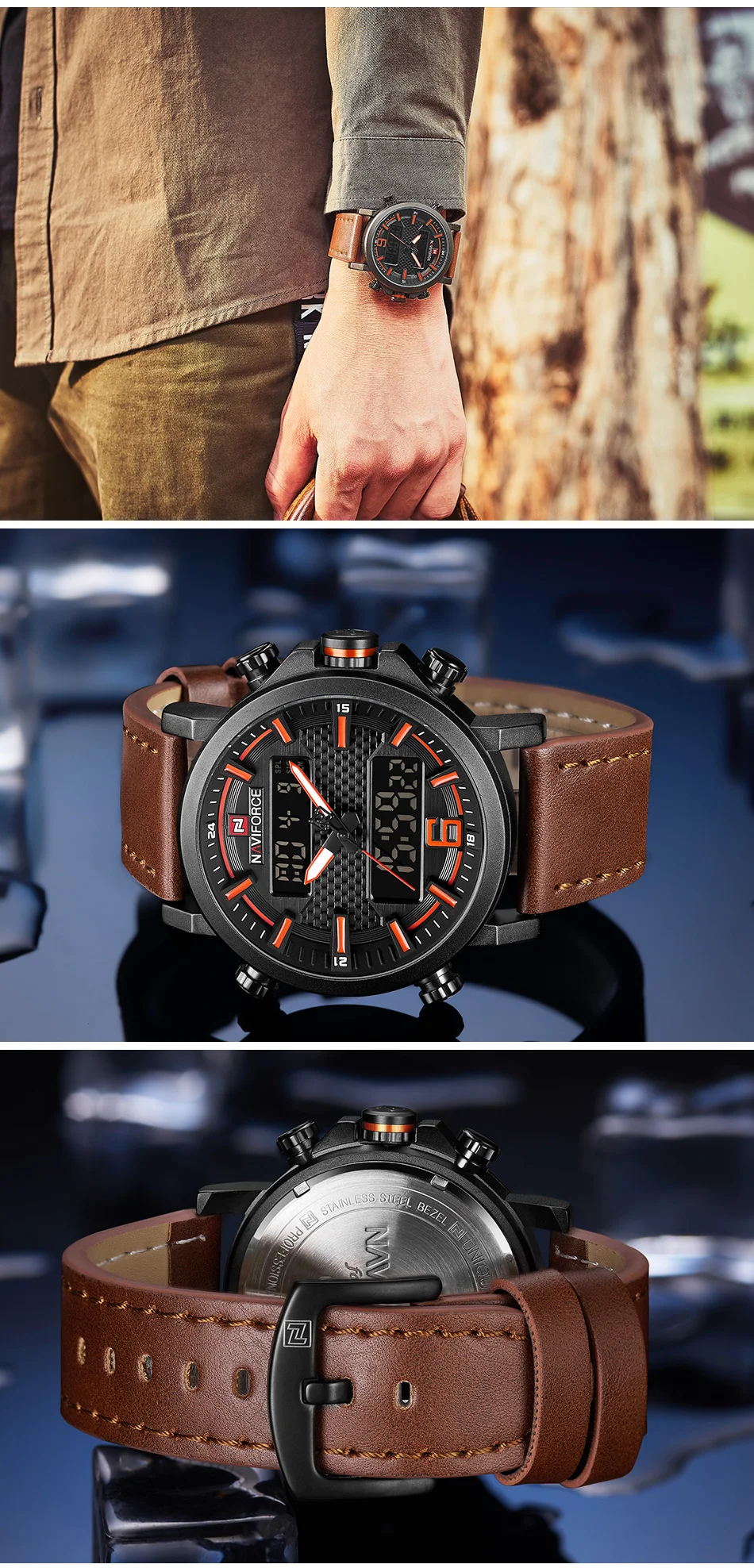 NAVIFORCE Top Luxury Brand Military Quartz Mens Watches LED Date Analog Digital Watch Men Fashion Sport Clock Relogio Masculino