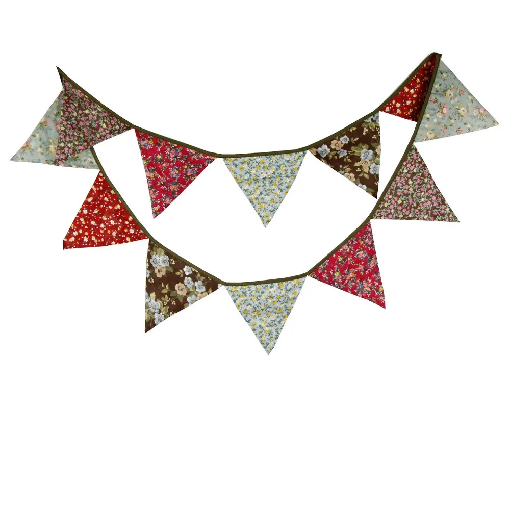 12 Flags 3.3m Handmade Beautiful fabric pennants Flag Banner Garland Wedding Party Decoration