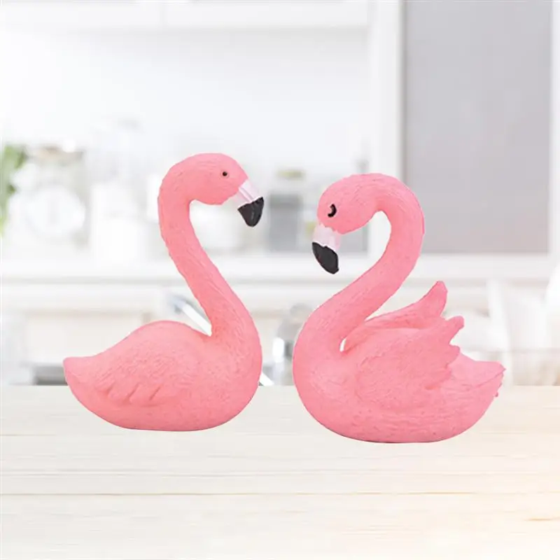 2pc Pink Plastic Decorative Flamingo Fairy Garden Decor Craft Dollhouse Accessory Home Decoration Crafts Figurines Miniatures