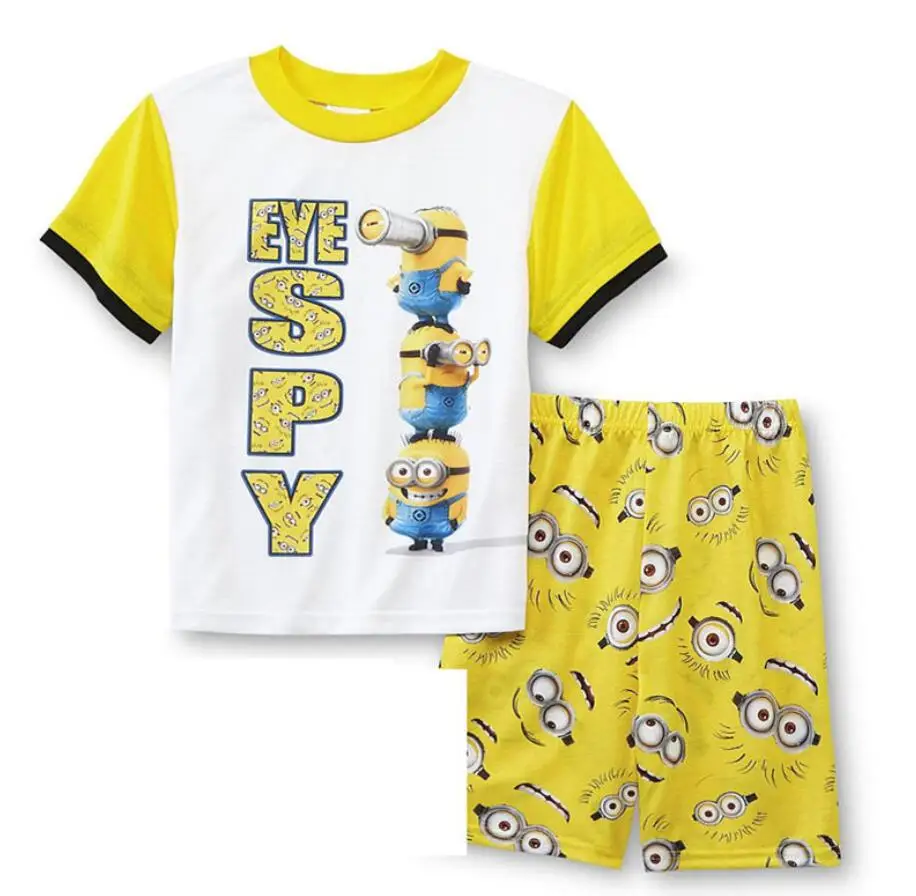 Летние пижамы из 2 предметов с героями мультфильмов «Гадкий я», комплект с короткими рукавами, детская одежда для сна, футболка+ штаны, QW30 - Цвет: 12