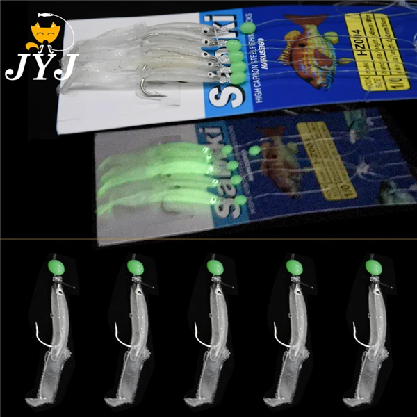 

2 bags HOOK size 1/0 luminous soft fishes artificial eel baits , sabiki rigs lure bait