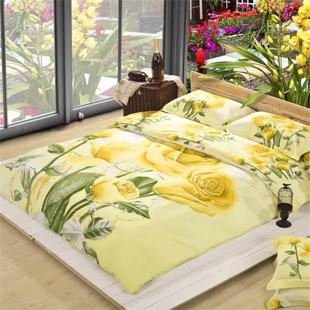 3d floral print yellow rose bedding set queen king size bed sheets floral print sheets
