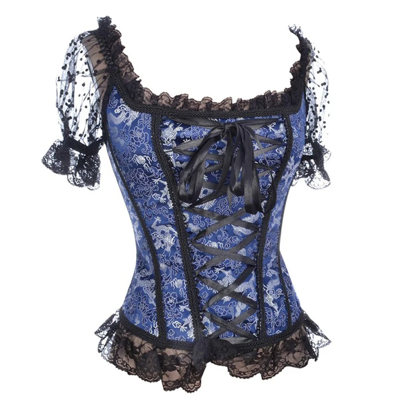 Lady Overbust Fashion Bustier and Corset Top With Lace Sleeves Plus