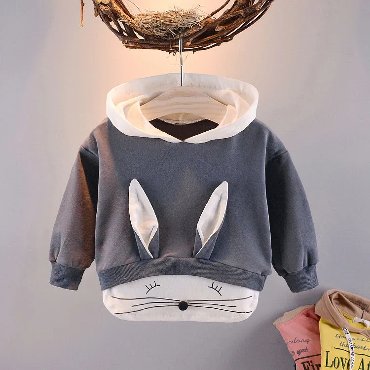 Г. Весна-осень, детские толстовки с капюшоном и длинными рукавами с милым кроликом для маленьких мальчиков верхняя одежда, пальто, C1817 - Цвет: Gray
