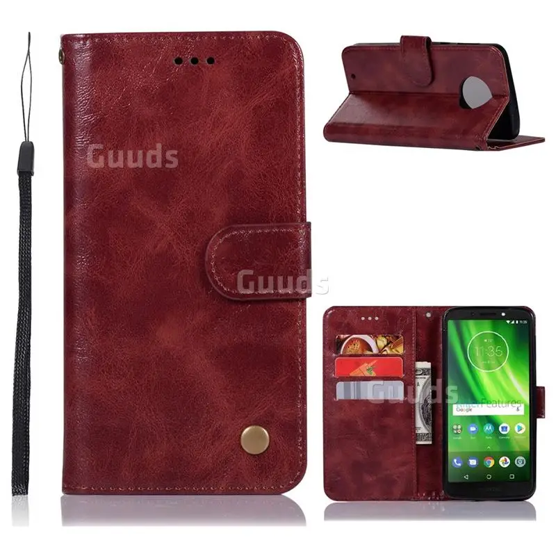 Luxury Retro Leather Wallet Case for Motorola Moto G6 - Wine Red