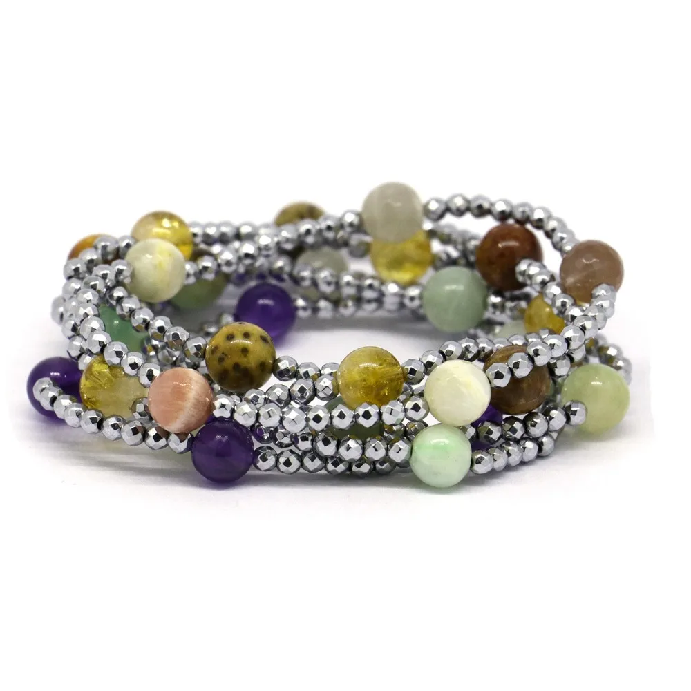 Lotsale 6pieces Hematite And Natural Stone Beads Stretch Bracelets