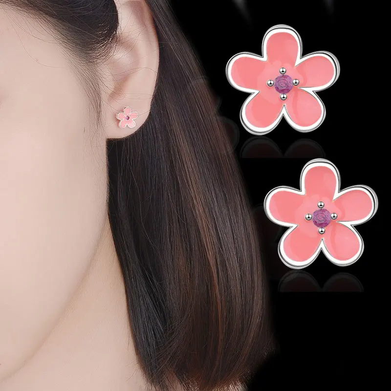 

Pink Earrings Clove Sakura Plant Japanese Earrings Korean Fashion Cute Flower Stud Jewelry Gift for Women Female femme