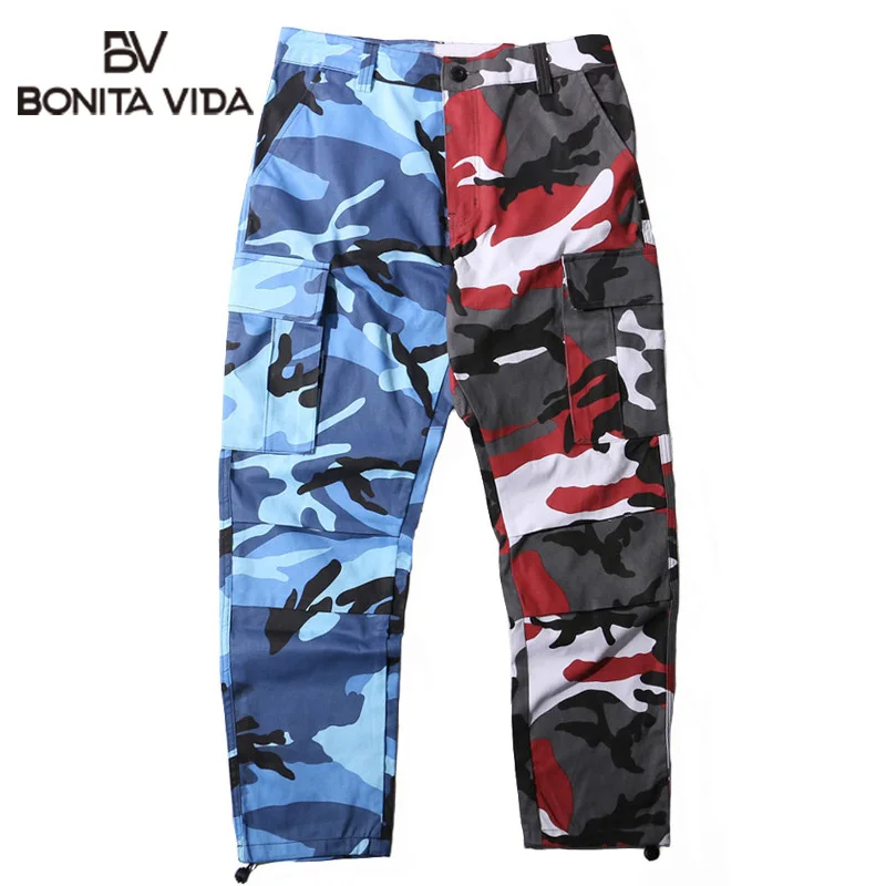 Bonita Vida хип-хоп Лоскутные камуфляжные штаны Для мужчин военных грузов брюк Повседневное Хлопок Уличная Мульти Карманы Брюки